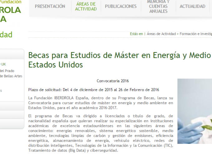 Iberdrola convoca nuevas becas para estudios de posgrado en Estados Unidos. Hasta el 26/02/2016