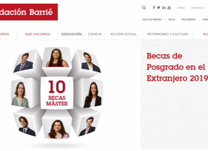 Convocatoria de Becas de Posgrado en el Extranjero 2019 de la Fundación Barrié | Plazo 4 febrero 2019