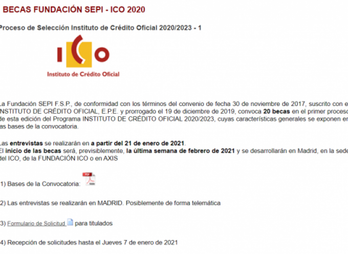 Becas remuneradas para Titulados Universitarios y Estudiantes en el ICO | Plazo 7 enero 2021