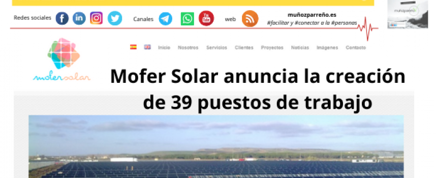 Mofer Solar anuncia la creación de 39 puestos de trabajo