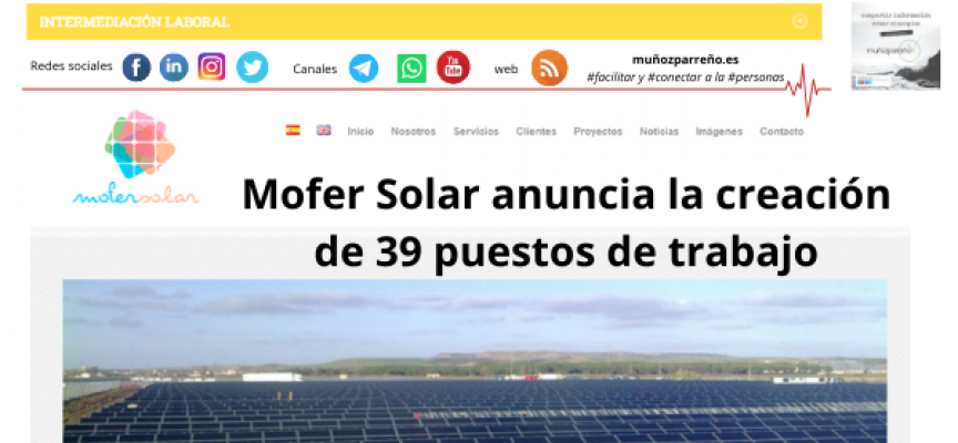 Mofer Solar anuncia la creación de 39 puestos de trabajo