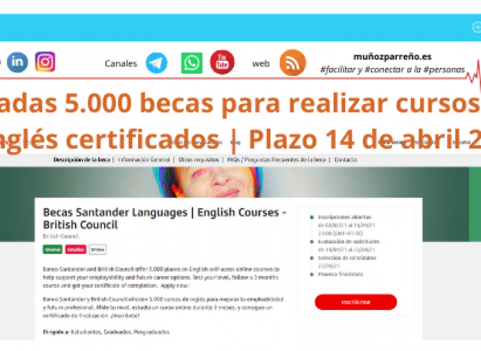 Convocadas 5.000 becas para realizar cursos online de inglés certificados | Plazo 14 de abril 2021