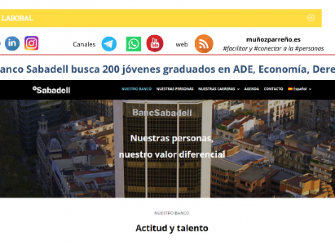 Banco Sabadell busca 200 jóvenes graduados en ADE, Economía, Derecho