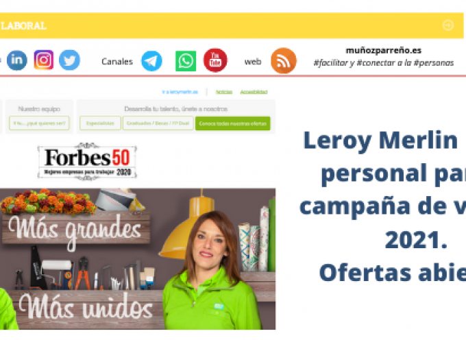Leroy Merlin busca personal para la campaña de verano 2021. Ofertas abiertas