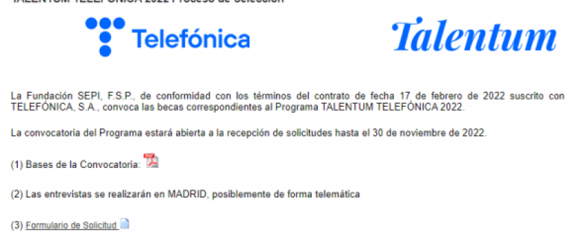 Becas de hasta 2.500 euros mensuales para hacer prácticas en empresas de Telefónica